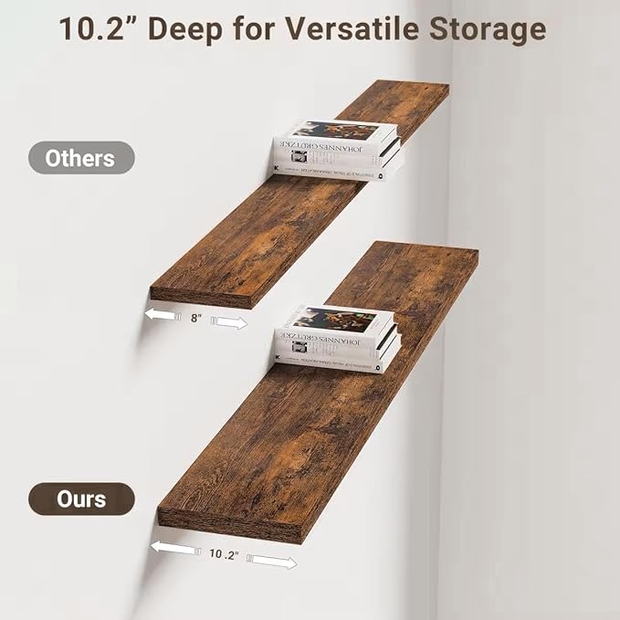 Vivelove 10 Inch Deep Floating Shelves 48 inch Long, 47.2 x 10 Wide Wall Shelves with Invisible Brackets, for Bedroom Bathroo