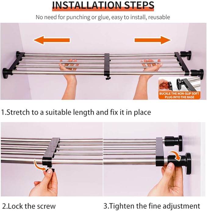 Hershii Expandable Closet Tension Shelf Rod Adjustable Metal Storage Rack Cabinet Organizer DIY Divider Separator Shelves for