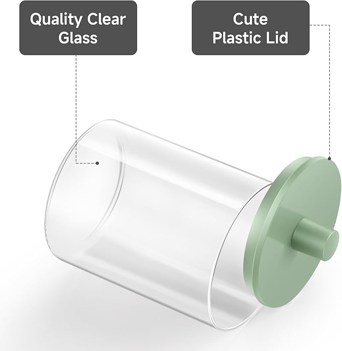 TIPGO Glass Qtip Holder Dispenser for Bathroom - 10 oz Clear Canister Apothecary Jar for Cotton Swabs, Balls, Pads, Floss Pic