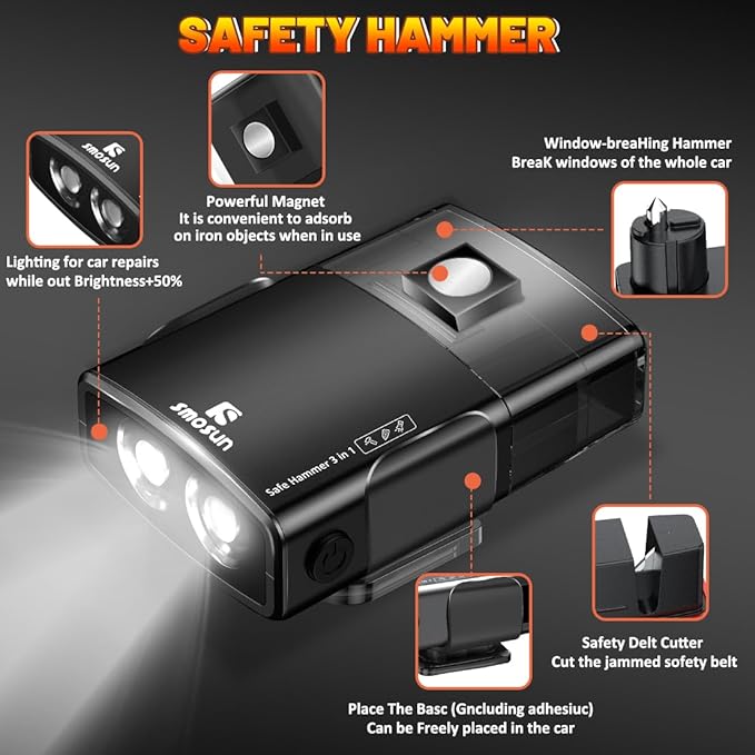 Upgraded Safe Hammer Glass Breaker Under Water, 3 in 1 Car Hammer Seatbelt Cutter Window Breaker Emergency Escape Tool, with 