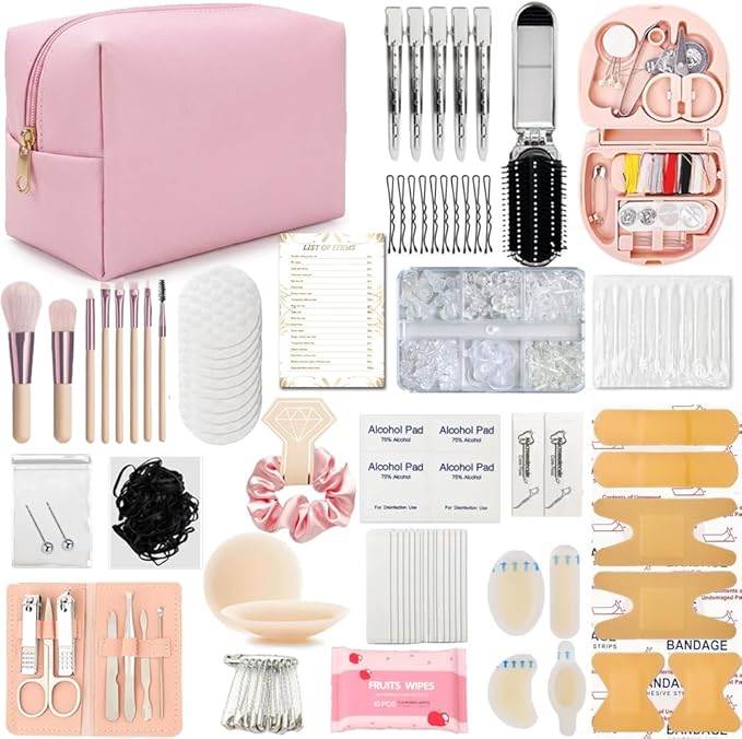Emergency Kit for Women – Mini Emergency Kit with 50+ Essentials, Bridal & Wedding Day Survival Kit, Travel Safety Kit, Compa