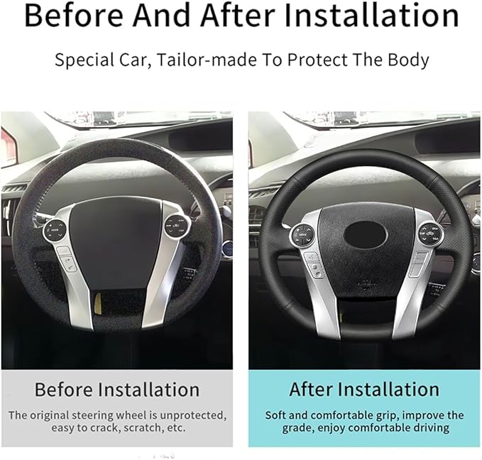Hand-Stitched Steering Wheel Cover with Microfiber Leather Fit for Toyota Prius 2010-2015/Prius V Prius C 2012-2017/Aqua 2014 2015/Prius Plus 2013/Prius Plug-in Hybrid 2013 DIY Car Interior