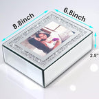 Qmdecor Crushed Diamond Mirrored Jewelry Box With Photograph 4x6inch On Top, Silver Glass Bling Jewelry Organizer Photo Pictu