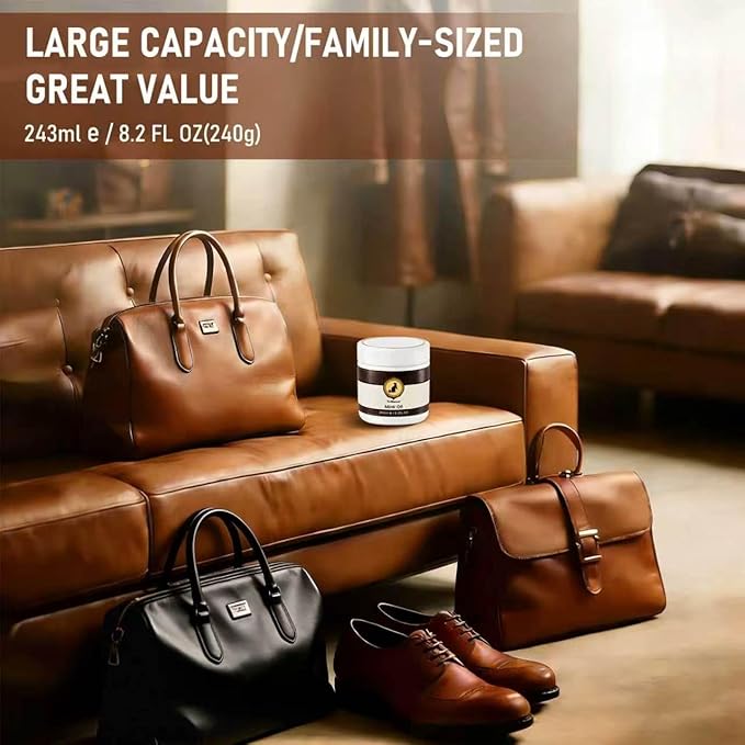 4-in-1 Natural Mink Oil Leather Cleaner and Conditioner 8.2oz, Premium Waterproof Soften Restore Formula – Leather Cleaner & 