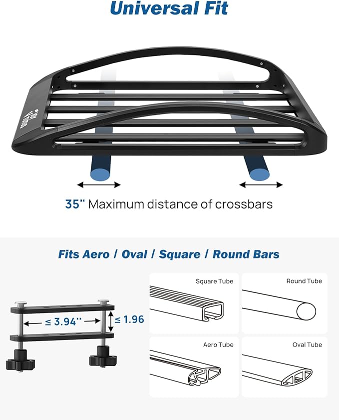 JOYTUTUS Rust-Resistant Aluminum Roof Cargo Basket, 47" x 40" x 8", Lightweight Roof Rack Carrier, Universal Roof Cargo Basket with 150 lbs Load Capacity, Fits SUVs, Trucks, and Cars, Black