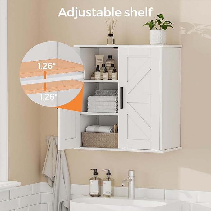Homleke Bathroom Wall Cabinet, Over Toilet Storage Cabinet with Barn Doors and Adjustable Shelves, 3-Tier Medicine Cabinet Wa