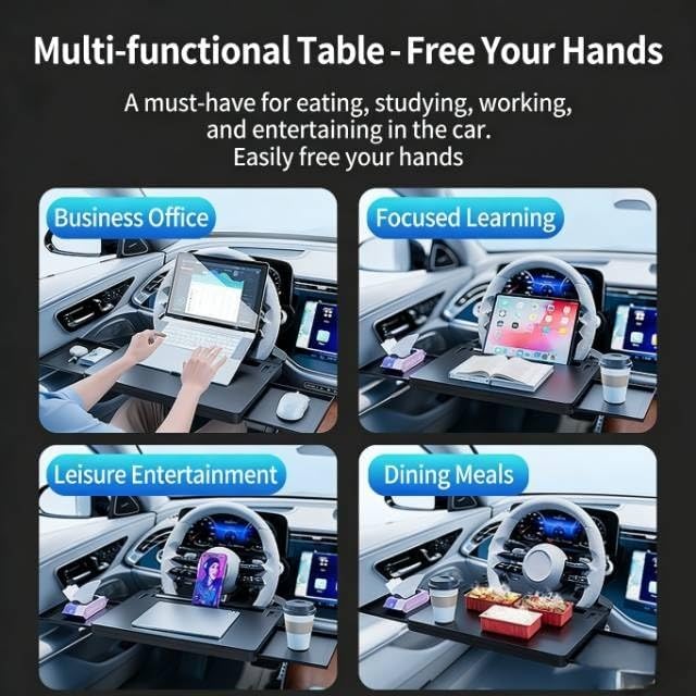 Car Steering Wheel Desk Table for Chevy Silverado 2500 HD 2025 2024 2023, Auto Desk for Work Hooks onto Most Vehicle Steering Wheels Multipurpose Travel Accessories