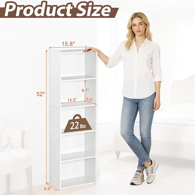 SUPER DEAL 5-Tier Open Shelf Bookcase and Bookshelf, Freestanding Display Storage Shelves Narrow Cube Storage Organizer for S