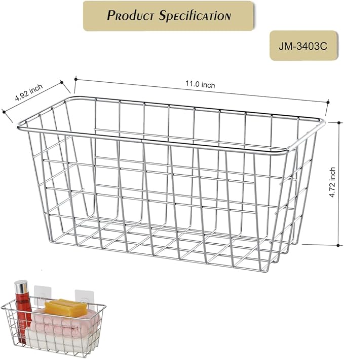 JUNCHU CHERRY 2 Pack Hanging Storage Basket, Bathroom Basket, Household Goods, with Traceless Tape, no Drilling, for Cabinet 