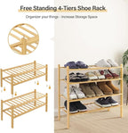 WKWKER 4-Tiers Bamboo Shoe Rack Stackable Free Standing Shoe Racks Portable Shoe Storage Organizer Stackable Shelf for Entryw