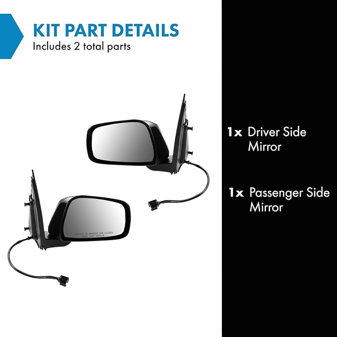 TRQ 2 Piece Driver and Passenger Side Mirror Assembly Set Electric Adjustment Heated Memory Black Compatible with 2005-2012 N