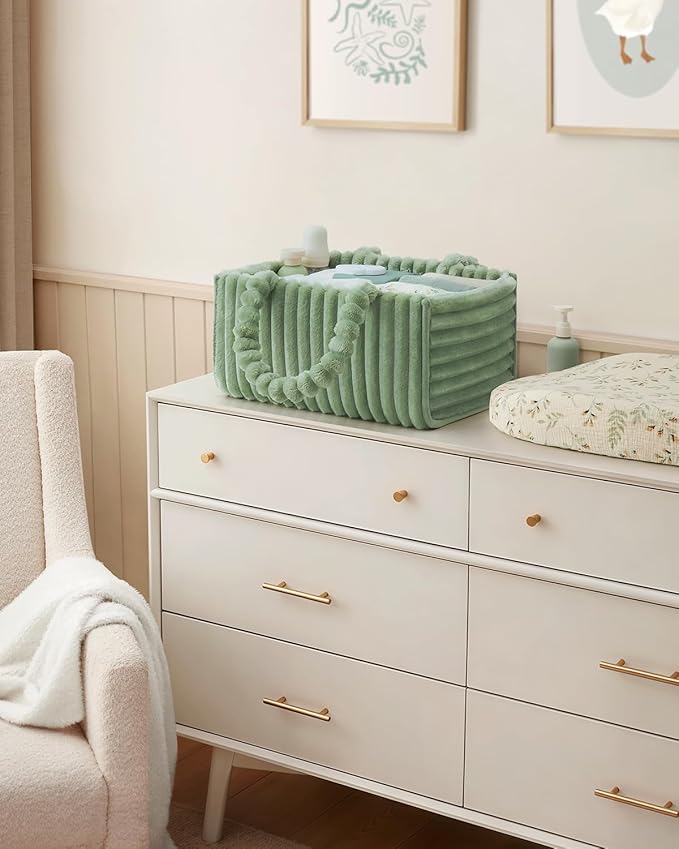 Blissful Diary Flannel Diaper Caddy Organizer, included Gift Packaging, Cozy Nursery Storage Basket, Gift for Baby Shower, Ne
