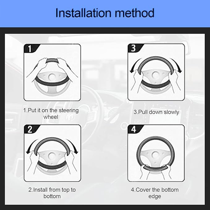 Leather Steering Wheel Cover, Auto Car Stretch Steering Wheel Protector, Universal 15 Inch Anti-Slip Breathable Odorless Stee