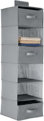 Amazon Basics 6-Tier Hanging Closet Organizer with Removable Drawers for Sweaters, 6.9"D x 13.6"W x 12.2"H, Grey