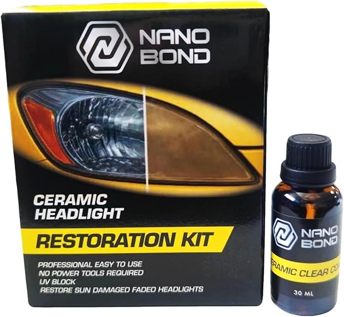 Nano Bond Ceramic Headlight Restoration Kit - No Power Tools Needed, Self-Leveling Headlight Clear Coat, 3 Easy Steps, Remove