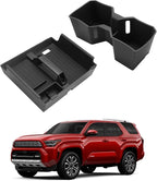 Center Console Organizer Set for 2025-2026 Toyota 4Runner - 2 Pcs Armrest Box Storage Tray with Removal Coin Slot + Silicone Cup Holder Insert for 2025-2026 4Runner Interior Accessories
