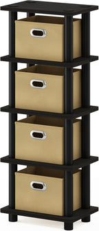 Furinno LACi 4-Bins System Rack, 11.3(W) x 28.8(H) Inch, Espresso/Black