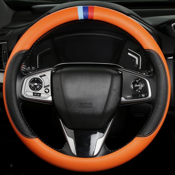 Cxtiy Steering Wheel Cover for BMW X1 X2 X3 X4 X5 X6 330i 530i 740i iX1 iX3 i4 i5 M3 M5 (Orange, Standardized(14.5'-15'))