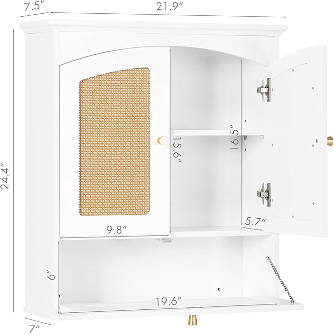 Spirich Bathroom Cabinet Wall Mount, Boho Medicine Cabinet for Bathroom, Over The Toilet Storage Cabinet with Rattan Doors an