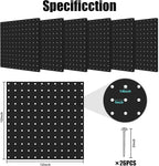 Peg Board, 6 Pack 12"x12" Black Metal Pegboard Panels Pegboards Wall Organizer with Bent Frame Large Heavy Duty Peg Board for