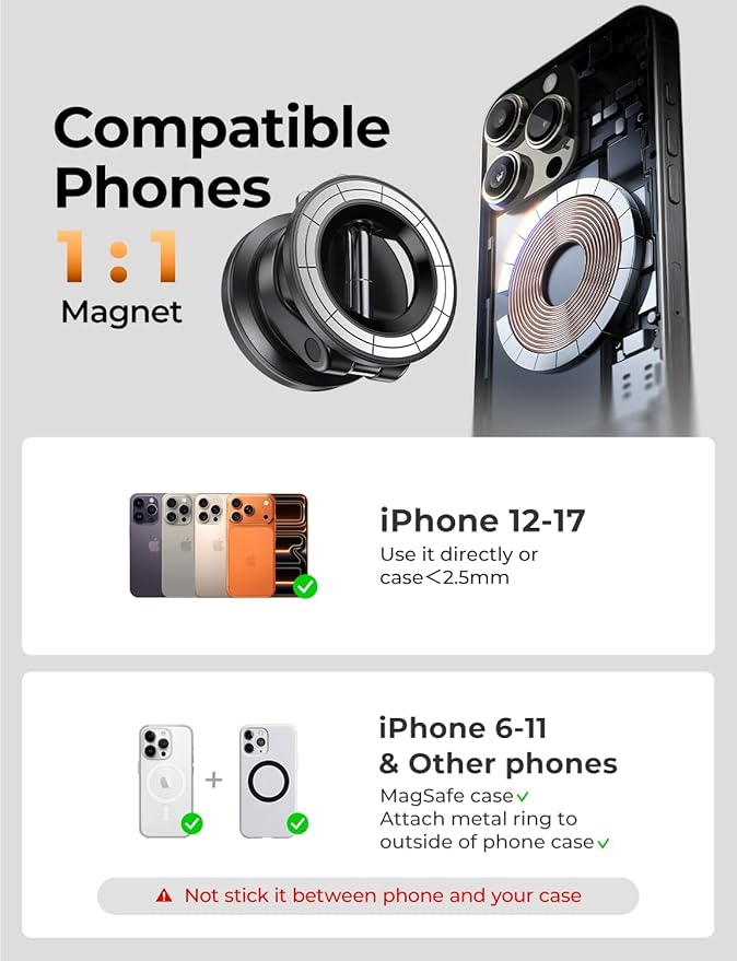 LISEN for Magsafe Car Mount, Phone Holders for Your Car, Magnetic Car Accessories for Women Men Truck Jeep BMW Ford, Gifts for Mother Day, for iPhone 17 Pro Max 16 15 14 13 12, Samsung S26, Black