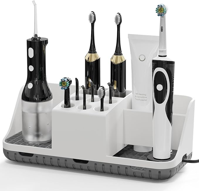 Boperzi Electric Toothbrush Holders with Cord Slots: Detachable Toothbrush and Toothpaste Holders, Large Tooth Brush Storage 