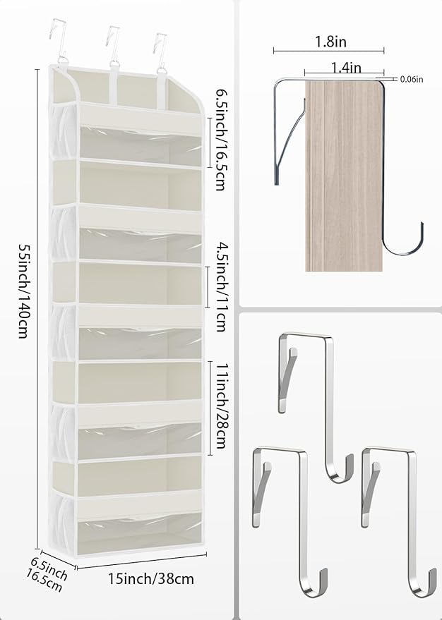 TAHAVICE 2 Pack Over The Door Storage Organizer with 5 Pockets 10 Mesh Pockets, 44 lbs Weight Capacity Door Hanging Organizer