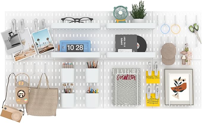 8-Pack 22"x44" Plastic Pegboard Panels Durable Modular Organizer Boards for Wall Storage, Garage, Workshop & Craft Room – Lig