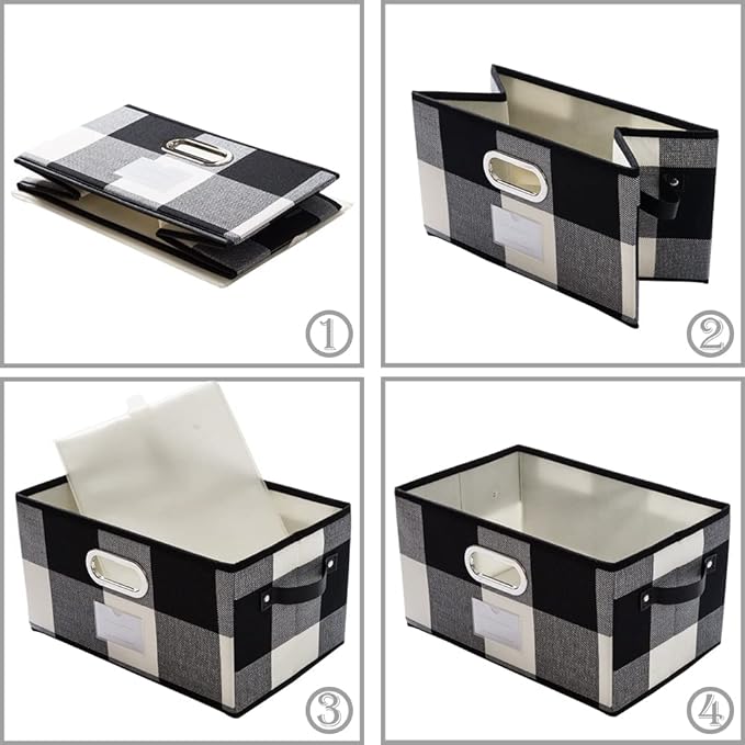 PRANDOM Large Collapsible Storage Baskets for Closet [3-pack] Decorative Fabric Storage Bins Cubes with Leather/Metal Handles