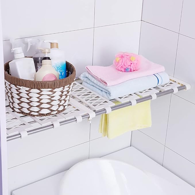 Hershii Tension Shelf Expandable Closet Organizer Adjustable Rod Heavy Duty Hanging Rail Rustproof DIY Storage Rack 4-Bar Ext