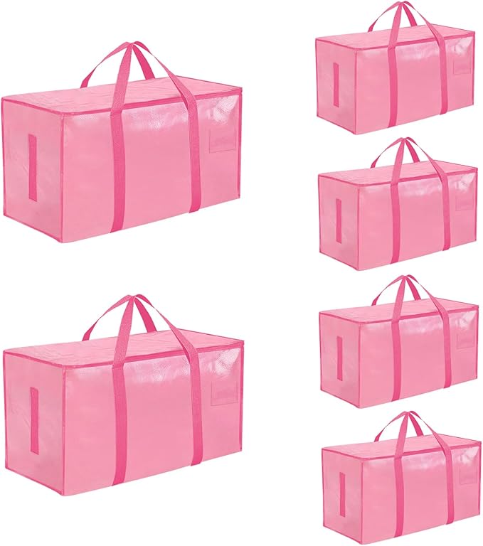 6 Pack-Extra Large Heavy Duty Moving Bags - Waterproof Storage Totes with Handles & Zippers, Foldable for College Dorm, Stora