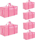 6 Pack-Extra Large Heavy Duty Moving Bags - Waterproof Storage Totes with Handles & Zippers, Foldable for College Dorm, Stora
