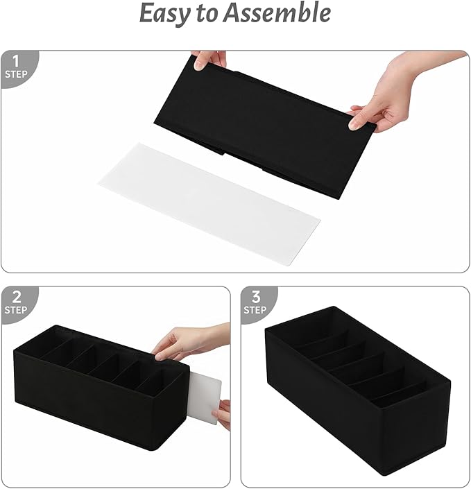 3 Pack Fabric Belt Organizer with 6 Grids per Organizer, Foldable Drawer Organizers for Closet and Drawer, Belt and Tie Holde