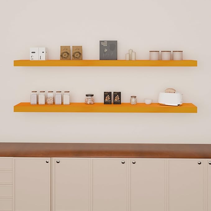 Wooden Floating Shelves for Wall, 48-inch Wall - Mounted Storage Shelves Premium Floating Bookshelf Solid Wood, Rustic Long S