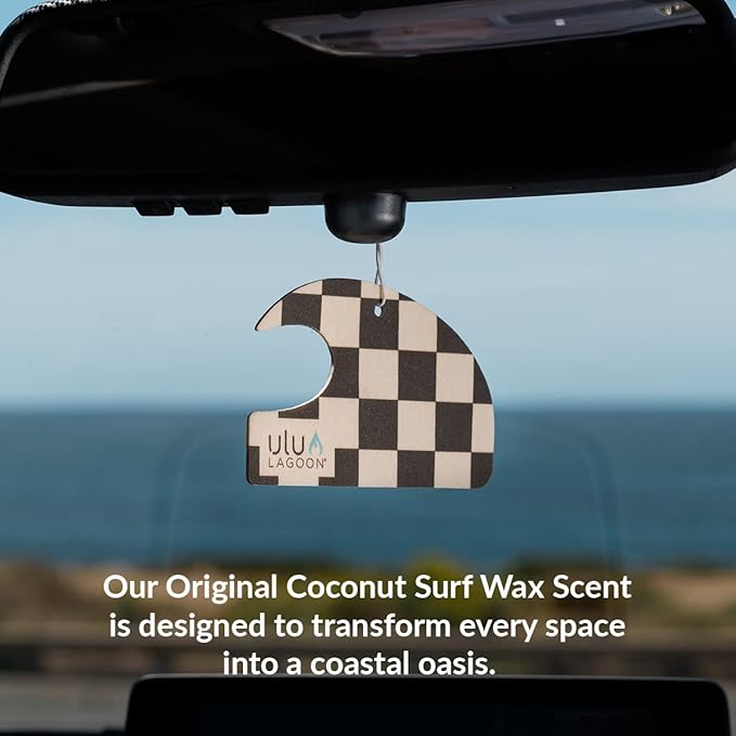 ulu Lagoon Hanging Car Air Freshener | Tropical Beach Coconut Surf Wax Scent Mini Wave | Long Lasting Car Freshener, Closet a