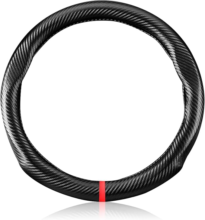 Ergocar Carbon Fiber Material Steering Wheel Cover Anti-Slip Breathable Sweat Absorbent Fashionable Sport Steering Wheel Sleeve for the Round Shape with Diameter of 15"（37.5-38cm）-Black Stripe