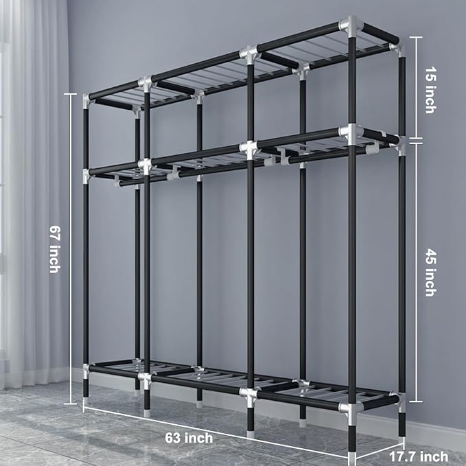 Portable Wardrobe for Hanging Clothes, 67" x 17.7" x 63‘’Covered Portable Wardrobe withWardrobe with Alloy Steel Connectors, 