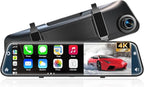 4K Rear View Mirror Camera with Carplay&Android Auto,12" Mirror Dash Cam Front and Rear with Voice Control for Cars&Trucks,Sm