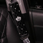2 Pcs Plush Car Seat Belt Cover Shoulder Pad with Rhinestone Crown - Black