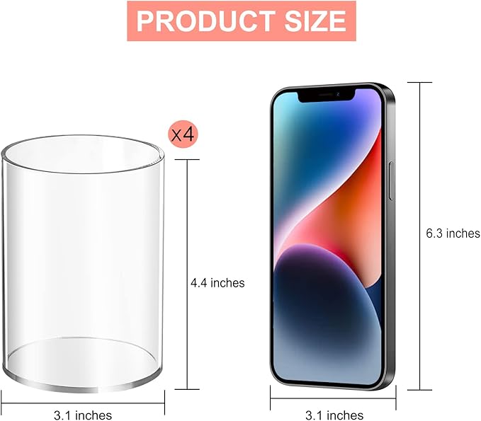 Mototo 4 Pieces Clear Acrylic Pen Holder Round Acrylic Pencil Cup Clear Makeup Bush Holder Acrylic Desktop Stationery Organiz