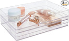 STORi SimpleSort 2-Piece Stackable Clear Drawer Organizer Set | 12" x 9" x 2" Rectangle Trays | Wide Makeup Vanity Storage Bi