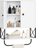 MAHANCRIS Bathroom Wall Cabinet with 2 Door and Adjustable Shelf, Farmhouse Medicine Cabinet with Towel Rack, 3-Tier Wall Mou