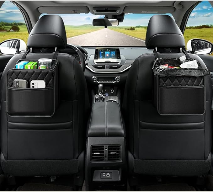 Car Back Seat Organizer, Hanging PU Leather Car Storage Bag, Compatible with Most Vehicles Interior Accessories Organizer (Black(2Pack))