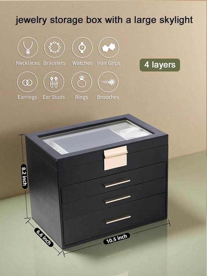 BOOVO Jewelry Boxes for Women, White and Black 6 Layer Large Jewelry Box for Necklace, Bracelet, Earrings, Rings Storage, Jew