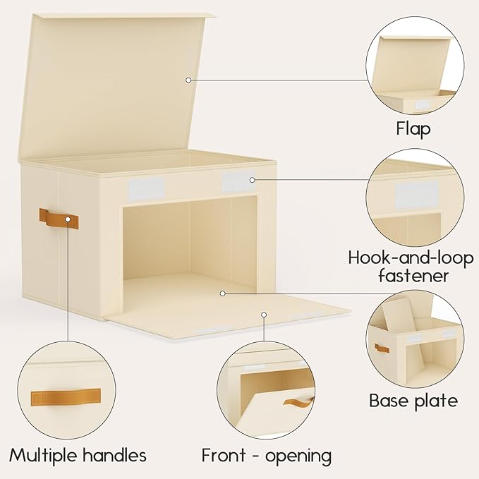 Homsorout Large Storage Bins with Lids - Front Opening Fabric Storage Bins, Flap Closet Organizer with Handles, Collapsible B