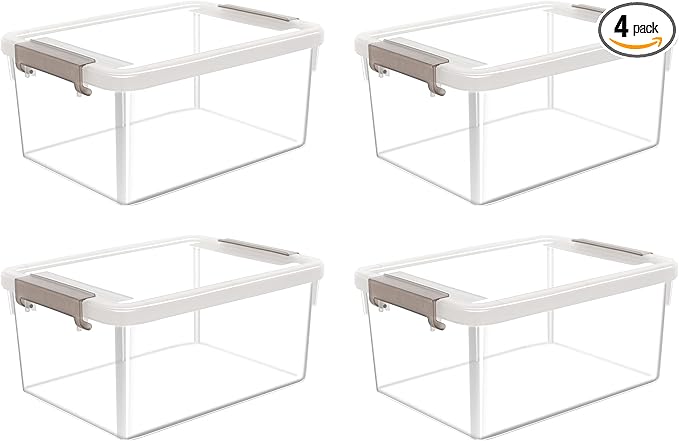 Citylife 4 Packs Small Storage Bins with Lids 3.2 QT Plastic Storage Containers for Organizing Stackable Clear Storage Boxes