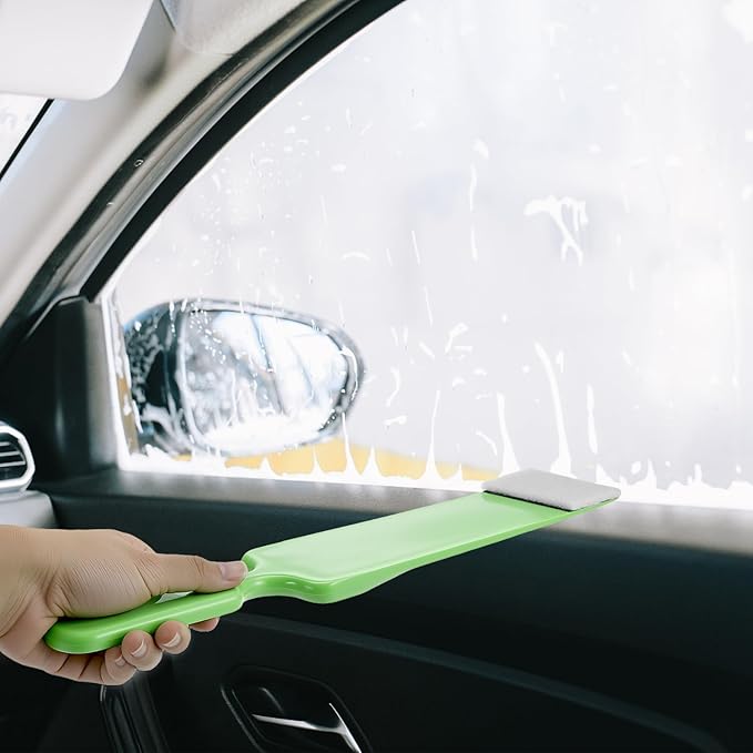 QWORK Window Tint Tool Bulldozer Squeegee Set 3 Pcs Long Handle Glass Scrubber Paddle for Car Windshield Cleaning & Film Installation Heavy Duty Car Detailing Kit for Tight Gaps