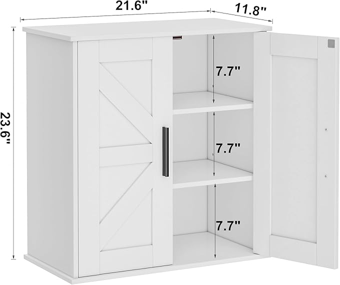 Homleke Bathroom Wall Cabinet, Over Toilet Storage Cabinet with Barn Doors and Adjustable Shelves, 3-Tier Medicine Cabinet Wa