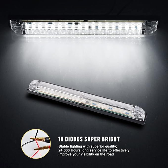 nifeida 8" Clear Lens 18LED Waterproof Utility Strip Light Bar Surface Mount for 12V Marine Boat RV Interior Light Slim Line Pickup Truck Trailer Under Hood Lights Side Marker Lamp [Pack of 4]