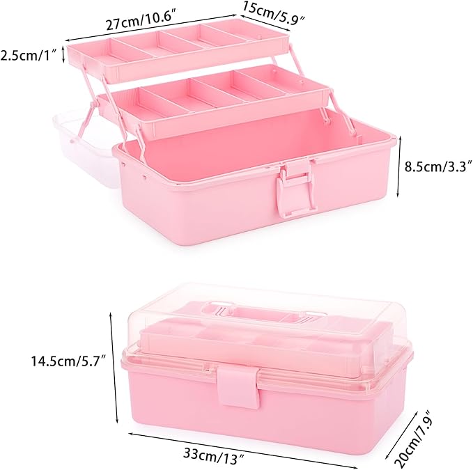 BTSKY 3-Layer Plastic Dividing Storage Box Craft Organizer and Storage with Adjustable Spacers Portable Handled Art Supply Or